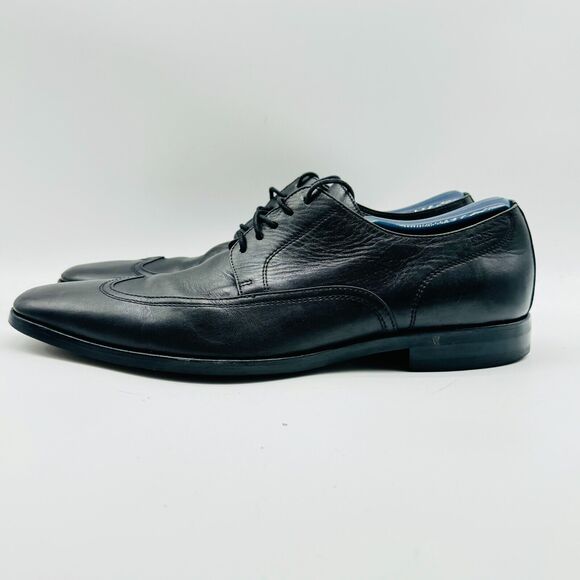 Hugo Boss Shoes Mens 9 Black Leather Oxford Wingtip Dress Casual Italy Lace Up - Picture 2 of 11